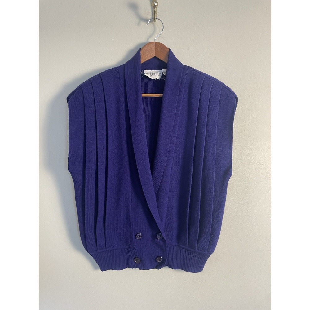 VTG‎ Russ Double Breasted Pleated Wool Blend Sweater Vest. Size S. Purple.